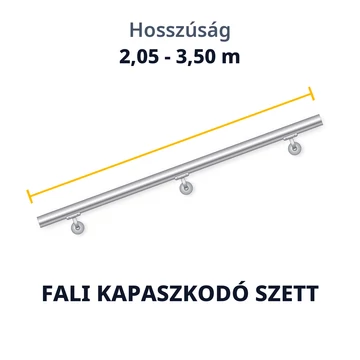 Rozsdamentes fali kapaszkodó szett Ø45 mm, 2,05–3,50 m