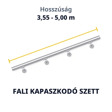 Rozsdamentes fali kapaszkodó szett Ø45 mm, 3,55–5,00 m