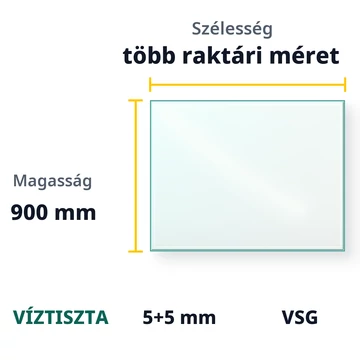 5+5 mm víztiszta ragasztott biztonsági üveg - 900 mm magas