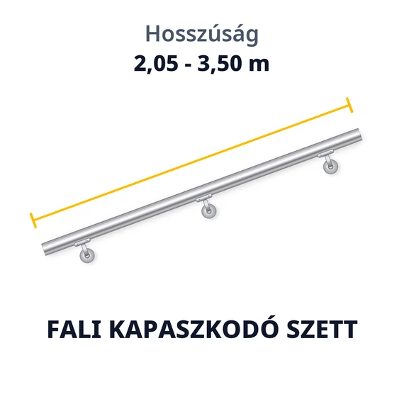 Rozsdamentes fali kapaszkodó szett Ø45 mm, 2,05–3,50 m