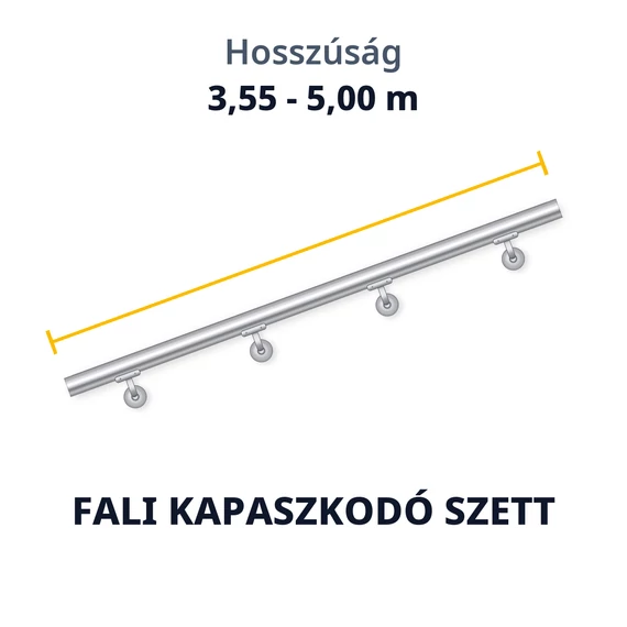 Rozsdamentes fali kapaszkodó szett Ø45 mm, 3,55–5,00 m