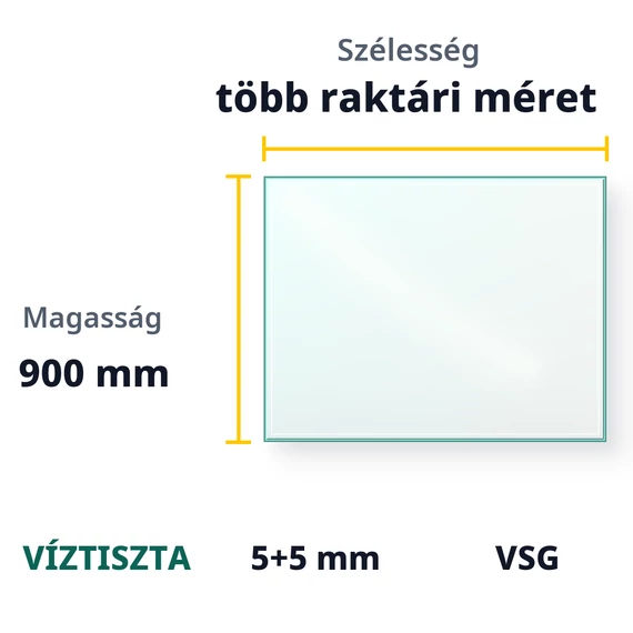 5+5 mm víztiszta ragasztott biztonsági üveg - 900 mm magas