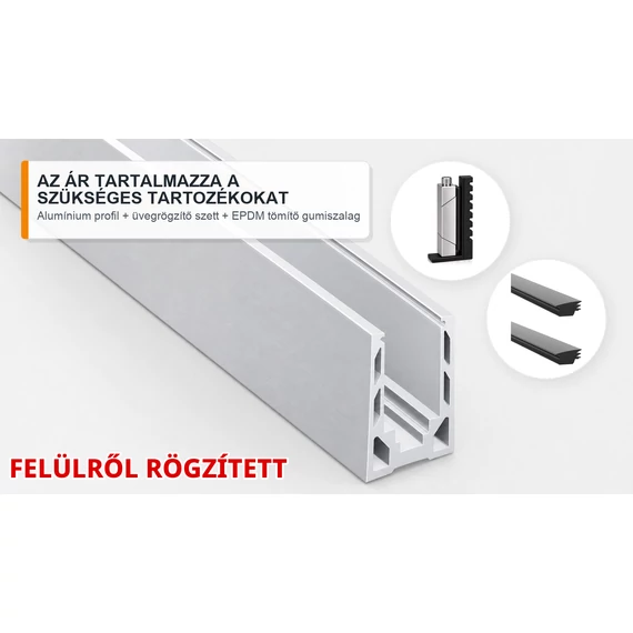 Vonalmenti U-profil, felülről rögzített, tartozékokkal (alumínium)
