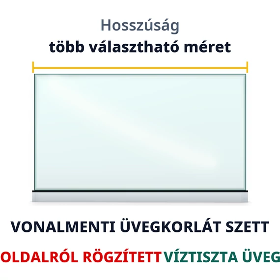 Vonalmenti üvegkorlát szett – oldalról rögzített U-profil, víztiszta üveg